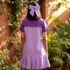 Handcrafted Two Tone Purple Cotton Drop Waist Dress